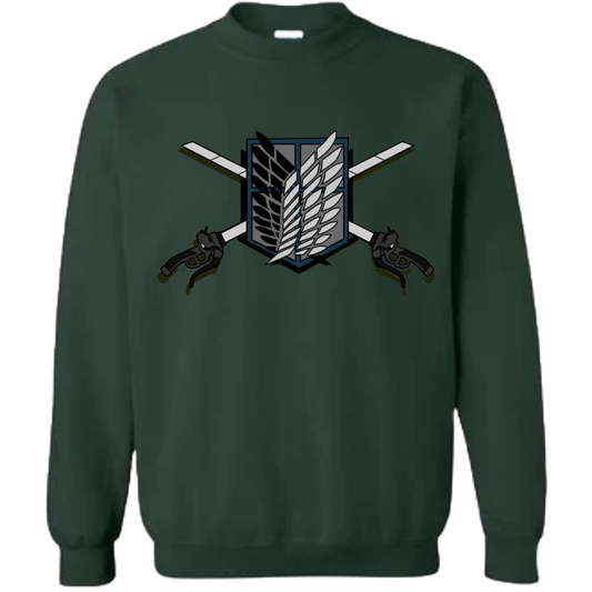 Attack on titan scout legion logo on forest green crewneck