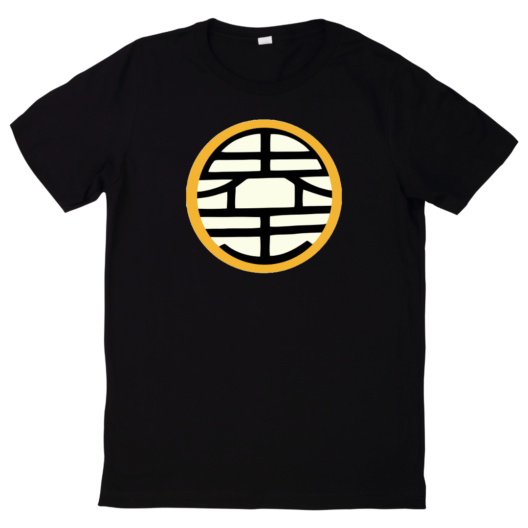 king kai's symbol on a black tshirt from dragon ball